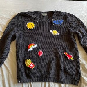 Black Woven Sweater with Patches